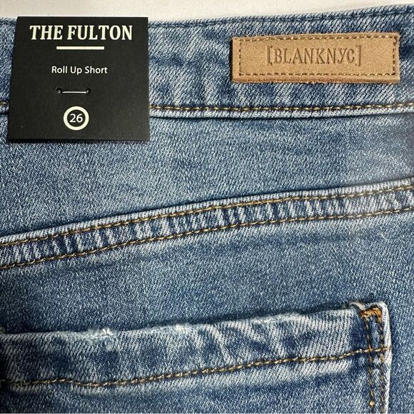 Blank Nyc The Fulton Roll Up Denim Medium Blue Distressed Womens Jean Shorts 26 - Picture 11 of 13